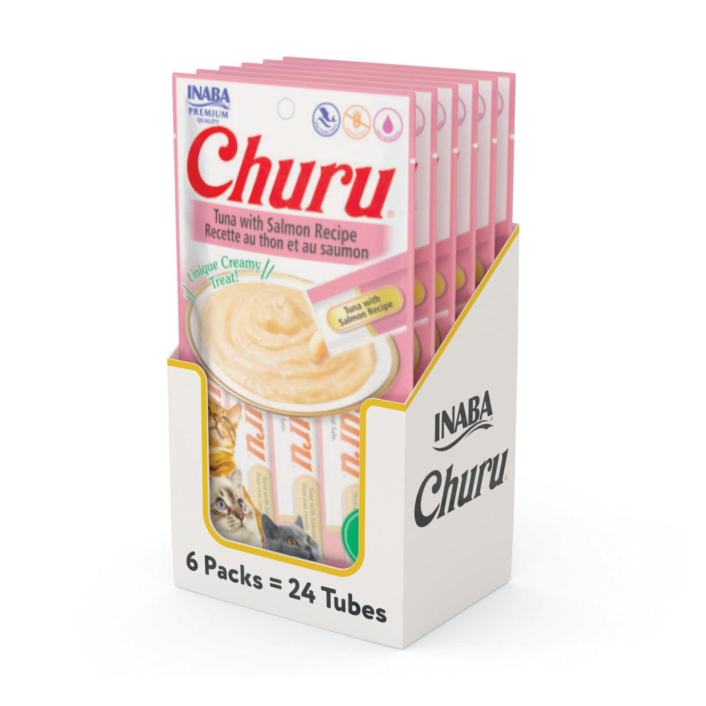 INABA Churu Cat Treats, Grain-Free, Lickable, Squeezable Creamy Purée Cat Treat/Topper with Vitamin E & Taurine, 0.5 Ounces Each Tube, 50 Tubes, Tuna & Chicken Variety