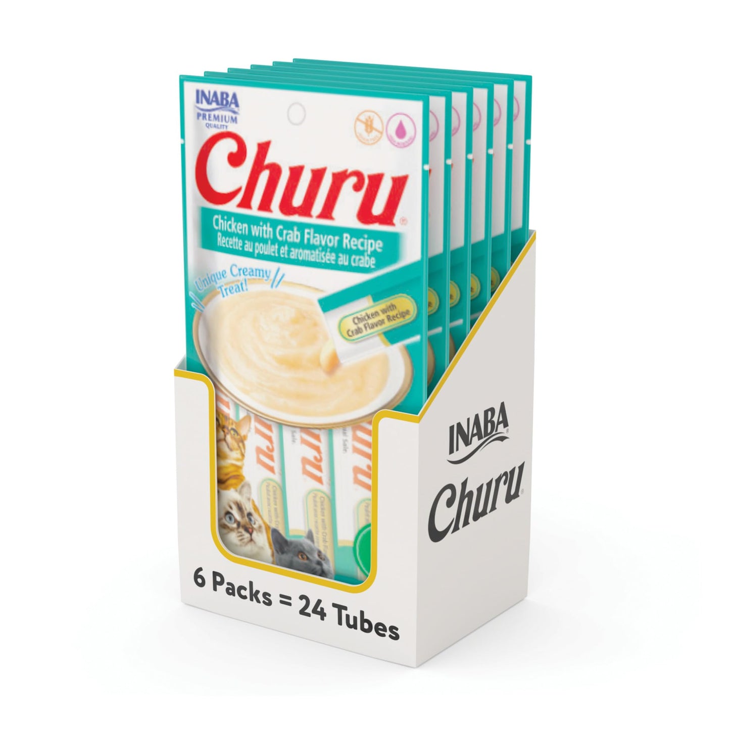 INABA Churu Cat Treats, Grain-Free, Lickable, Squeezable Creamy Purée Cat Treat/Topper with Vitamin E & Taurine, 0.5 Ounces Each Tube, 50 Tubes, Tuna & Chicken Variety