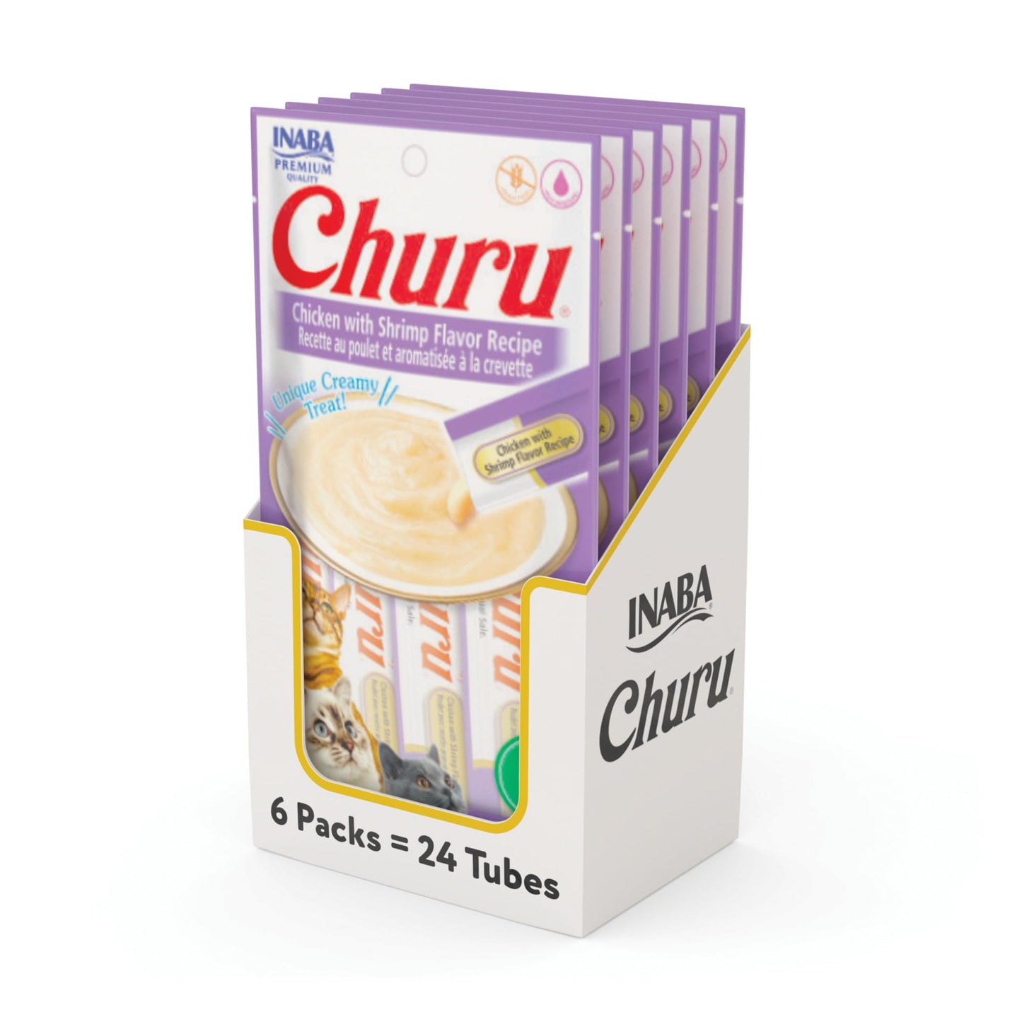 INABA Churu Cat Treats, Grain-Free, Lickable, Squeezable Creamy Purée Cat Treat/Topper with Vitamin E & Taurine, 0.5 Ounces Each Tube, 50 Tubes, Tuna & Chicken Variety