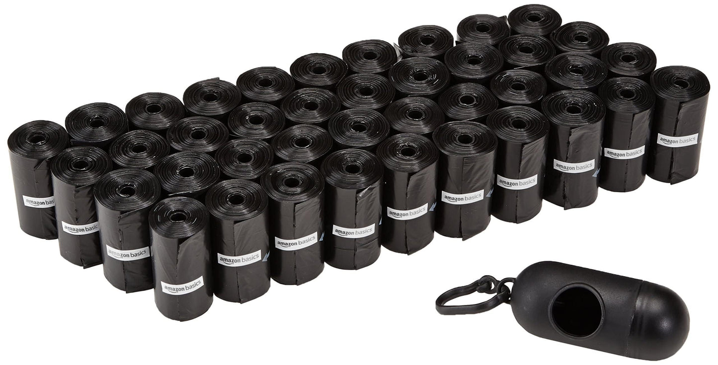 Amazon Basics Dog Poop Bags with Dispenser, 300 Count, Enhanced for Guaranteed Leakproof, Unscented, Includes Leash Clip